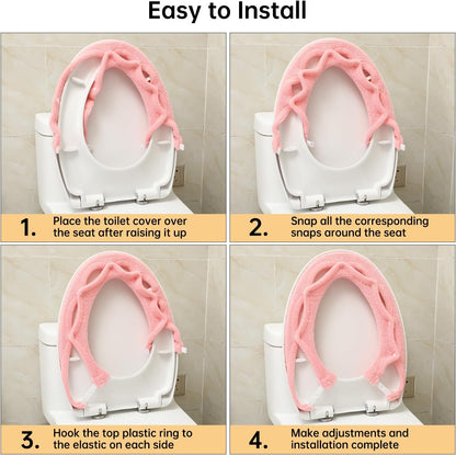 Toilet Seat Cover with Snaps Fixed,Thick Warmer,Machine Washable(pink)