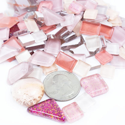 Mosaic Tiles, Bulk Glass Mosaic Pieces, Irregular Sparkling Tiles, Mosaic Kits for Glass Mosaic Tiles for Crafts DIY Art,Frames,Vases Filler,Aquarium Home Decor, 200g/7oz (Red&Pink)