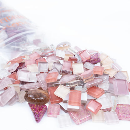 Mosaic Tiles, Bulk Glass Mosaic Pieces, Irregular Sparkling Tiles, Mosaic Kits for Glass Mosaic Tiles for Crafts DIY Art,Frames,Vases Filler,Aquarium Home Decor, 200g/7oz (Red&Pink)