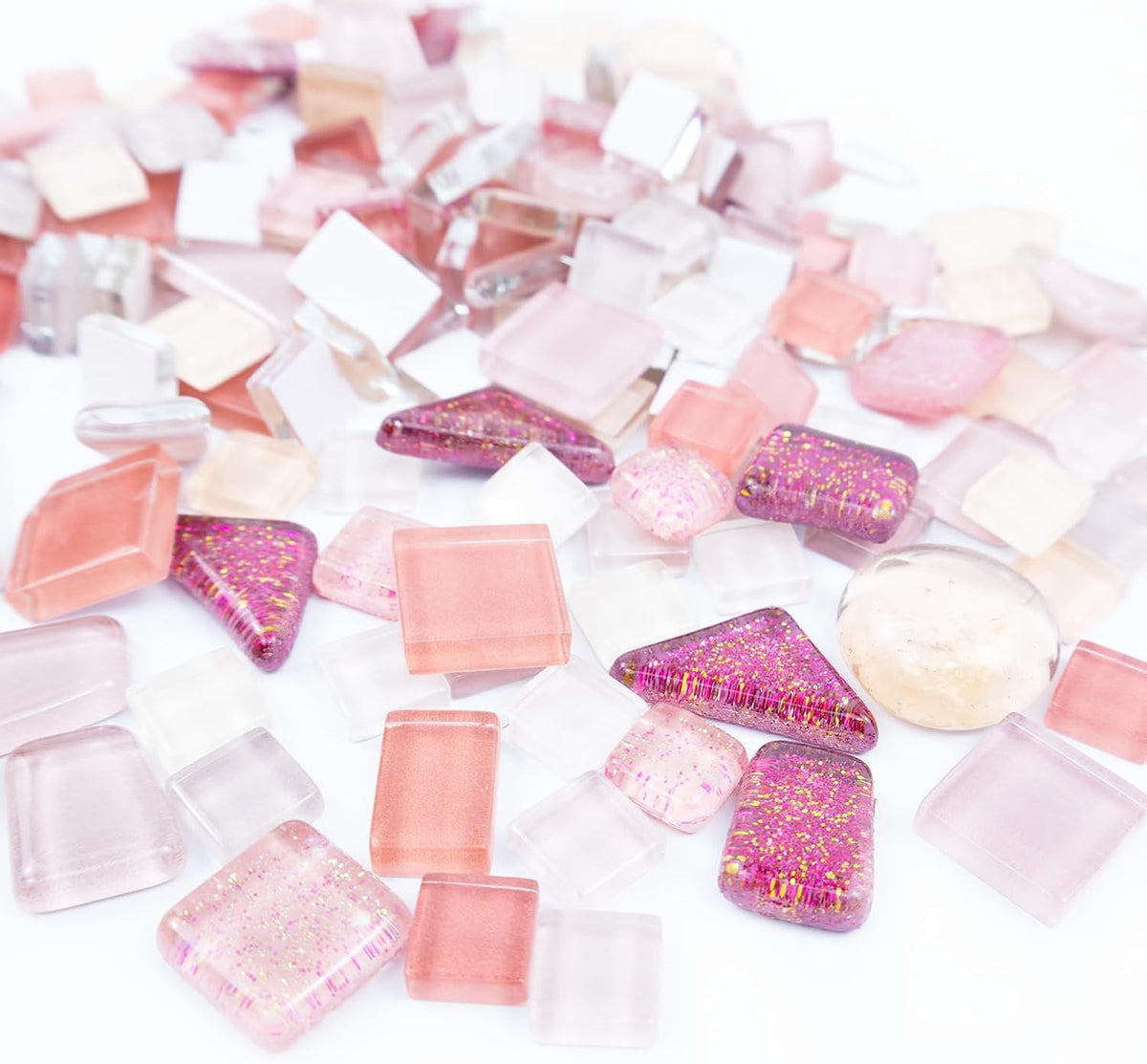 Mosaic Tiles, Bulk Glass Mosaic Pieces, Irregular Sparkling Tiles, Mosaic Kits for Glass Mosaic Tiles for Crafts DIY Art,Frames,Vases Filler,Aquarium Home Decor, 200g/7oz (Red&Pink)