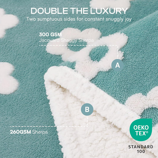 Luciphia Waterproof Pet Blanket for Medium Large Dogs Washable Fluffy Thick Jacquard Shag Fleece Warm Sherpa 3D Textured Flower Print for Cats Puppy Couch Protection (Blue,40x28 inches)