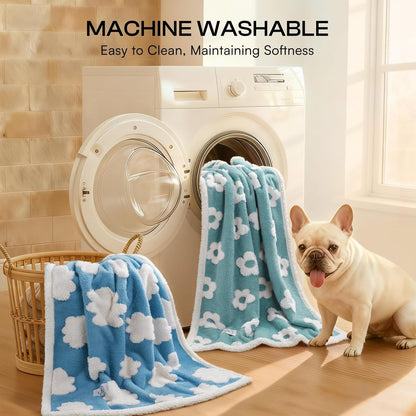 Luciphia Waterproof Pet Blanket for Medium Large Dogs Washable Fluffy Thick Jacquard Shag Fleece Warm Sherpa 3D Textured Flower Print for Cats Puppy Couch Protection (Blue,40x28 inches)