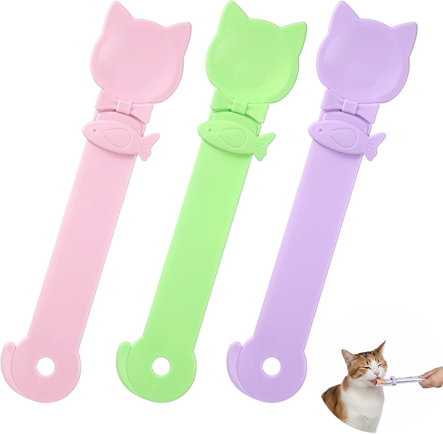 3 Pcs Lickable Treat Feeder, Cat Treat Squeeze Spoon, for Wet Food, Strips & Tubes, with Long Handle, Anti-Bite for Small Pets (Pink, Green, Purple)