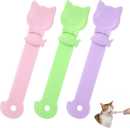 3 Pcs Lickable Treat Feeder, Cat Treat Squeeze Spoon, for Wet Food, Strips & Tubes, with Long Handle, Anti-Bite for Small Pets (Pink, Green, Purple)