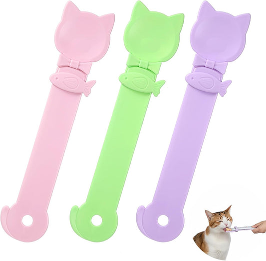 3 Pcs Lickable Treat Feeder, Cat Treat Squeeze Spoon, for Wet Food, Strips & Tubes, with Long Handle, Anti-Bite for Small Pets (Pink, Green, Purple)