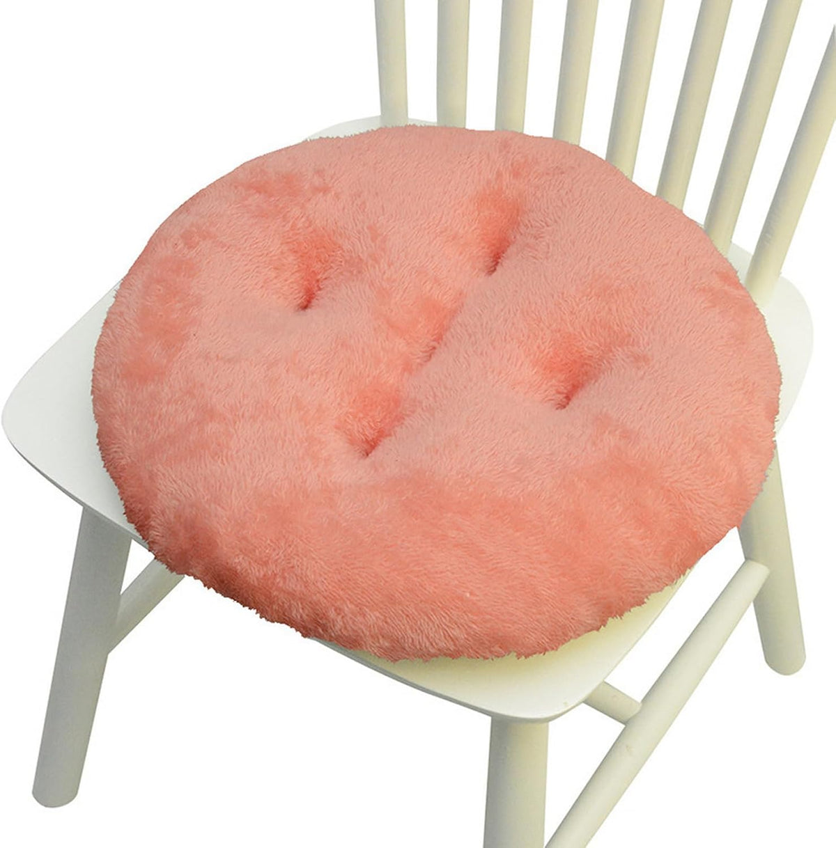 Round Furry Chair Pads for Dining Chairs with Ties Set of 2, Indoor Tufted Kitchen Seat Cushions Chair Cushion Pads, Peach Pink, 15"x15"
