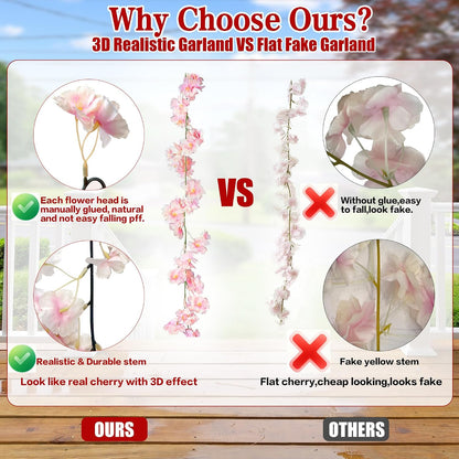 Cherry Blossom Garland Artificial Cherry Flower Vines 4 Pack Hanging Silk Flowers Garland for Home Wedding Garden Party Arch Office Decor (Pink)