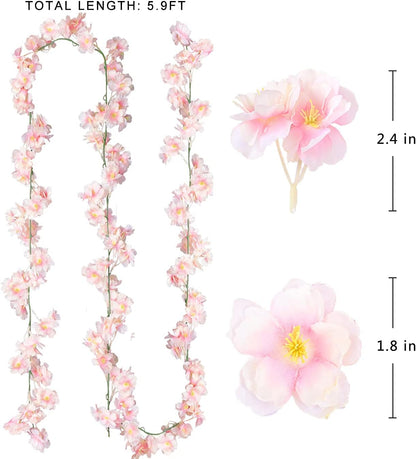Cherry Blossom Garland Artificial Cherry Flower Vines 4 Pack Hanging Silk Flowers Garland for Home Wedding Garden Party Arch Office Decor (Pink)