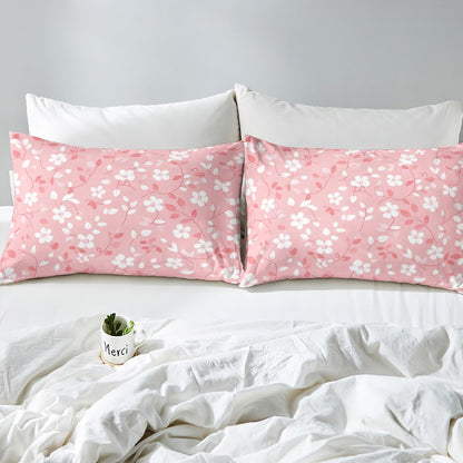 Peach Blossom Bedding Set King Size,Pink White Floral Bed Sheet 4Pcs,Romantic Exotic Flat Sheet + Fitted Sheet for Kids Girls Woman Adult Room Decor,Soft Sweet Modern Bottom Sheet,2 Pillowcases