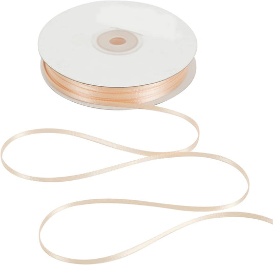 Thin Satin Ribbon 1/8 inch x Continuous 100 Yards Peach Color | Double Face Peach Small Ribbon for Crafts, Gift Wrapping, DIY Bows, Invitation Card, Tag Decoration, Ornaments Decor