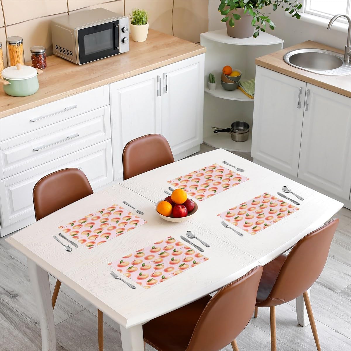Peach Placemats Set of 4 for Kids Boys Girls Cute Fruit Placemat for Kitchen Dining Table Decor Indoor Outdoor 18"x12" Kawaii Fresh Peaches Table Placemats Decor Soft Lightweight Fruit