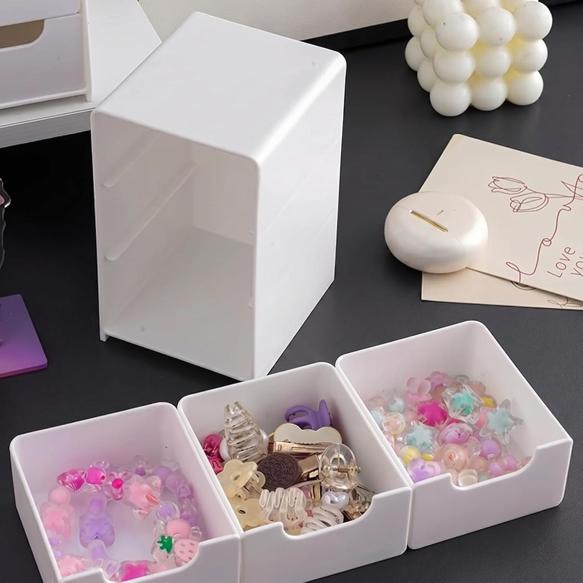 3-Drawer Mini Desktop Organizer, Small Plastic Storage Box for Desk Office Supplies, Makeup Organizer and Jewelry Craft Storage Drawer for Countertop (Pink, 1-Pack)