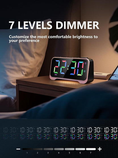 Pink Alarm Clock for Girls & Teens, RGB Display & Super Loud Alarm