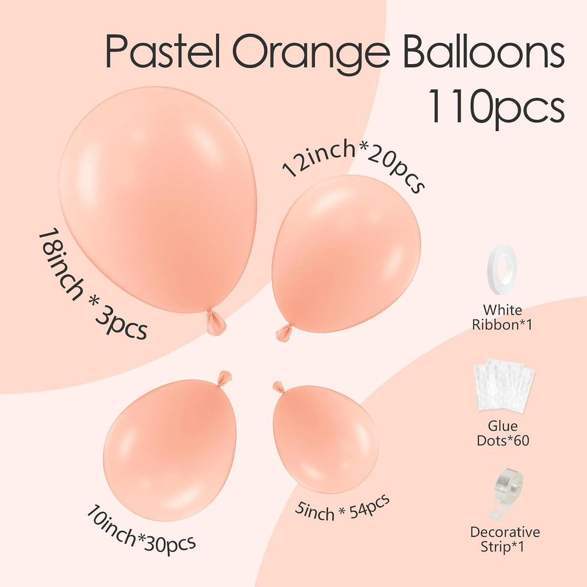 110pcs Peach Balloon Arch Garland Kit 18 12 10 5 inch