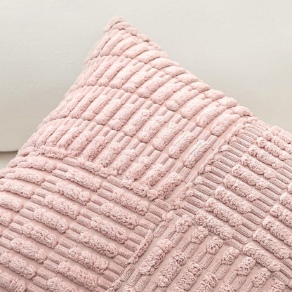 Set of 1 Decorative Throw Pillow Cover Soft Corduroy Solid Lumbar Pillow Case Boho Striped Cross Patchwork Textured Farmhouse Cushion Cover for Sofa Car Patio Bed Living Room 12x20 Inch, Pink