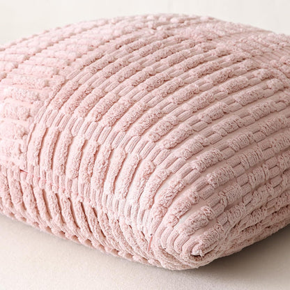 Set of 1 Decorative Throw Pillow Cover Soft Corduroy Solid Lumbar Pillow Case Boho Striped Cross Patchwork Textured Farmhouse Cushion Cover for Sofa Car Patio Bed Living Room 12x20 Inch, Pink