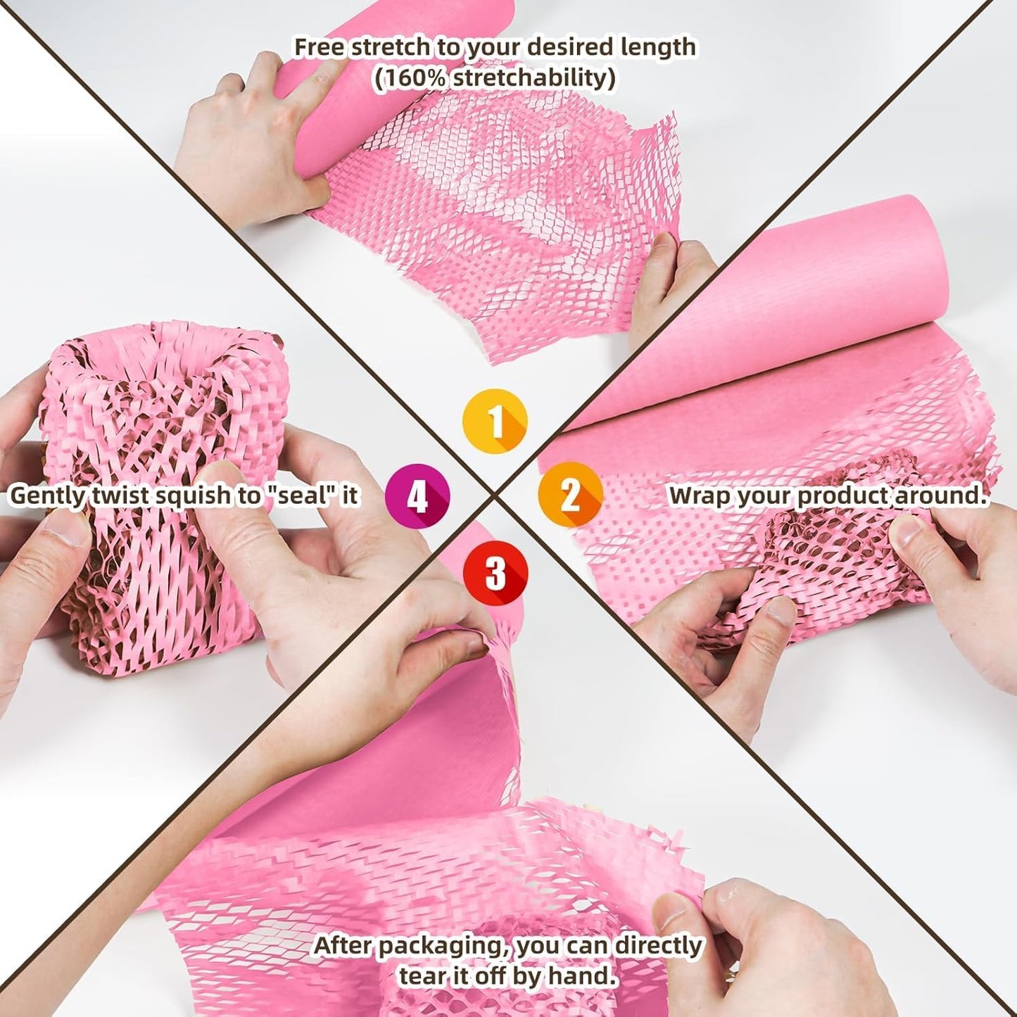 Honeycomb Packing Paper, Pink 15" x 450'' Packing Paper, Wrapping for Moving Shipping Packaging, Recyclable Moving Supplies With Fragile Sticker Labels and Twine (Pink,15" x 450'')