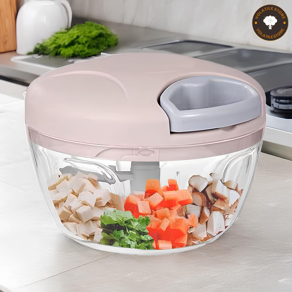 Manual Vegetable Cutter Chopper, Hand Pull String Fruit and Vegetable Chopper and Mincer, Stainless Steel Blades, BPA Free (Pink, 500ml)