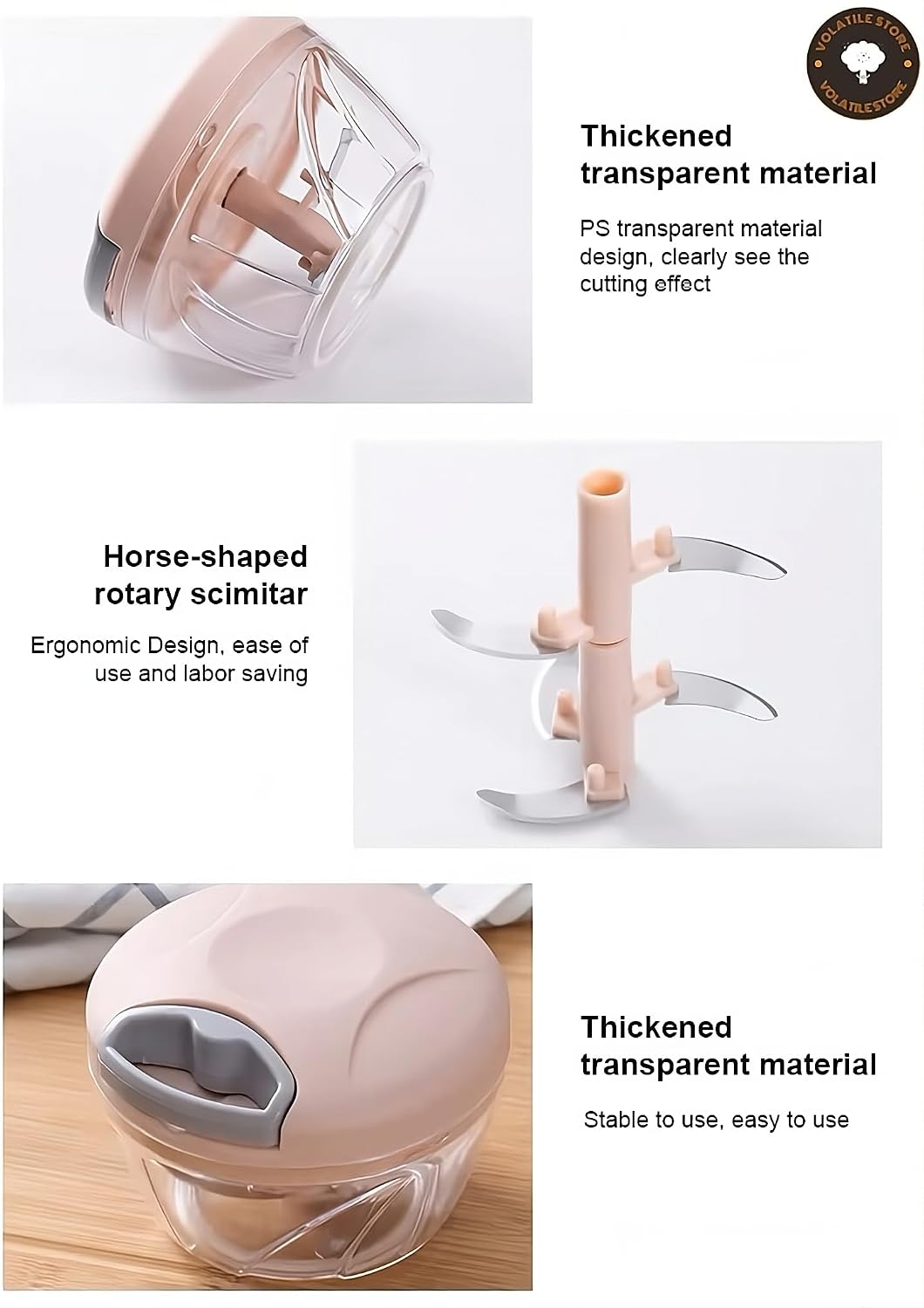 Manual Vegetable Cutter Chopper, Hand Pull String Fruit and Vegetable Chopper and Mincer, Stainless Steel Blades, BPA Free (Pink, 500ml)