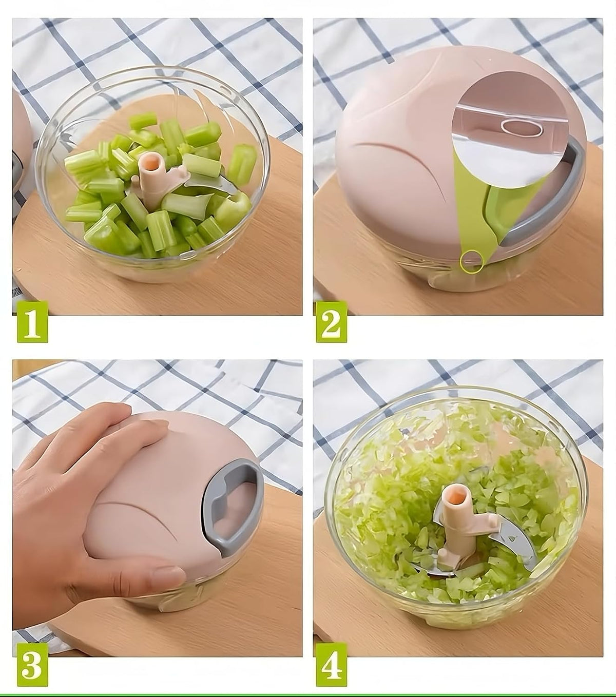 Manual Vegetable Cutter Chopper, Hand Pull String Fruit and Vegetable Chopper and Mincer, Stainless Steel Blades, BPA Free (Pink, 500ml)