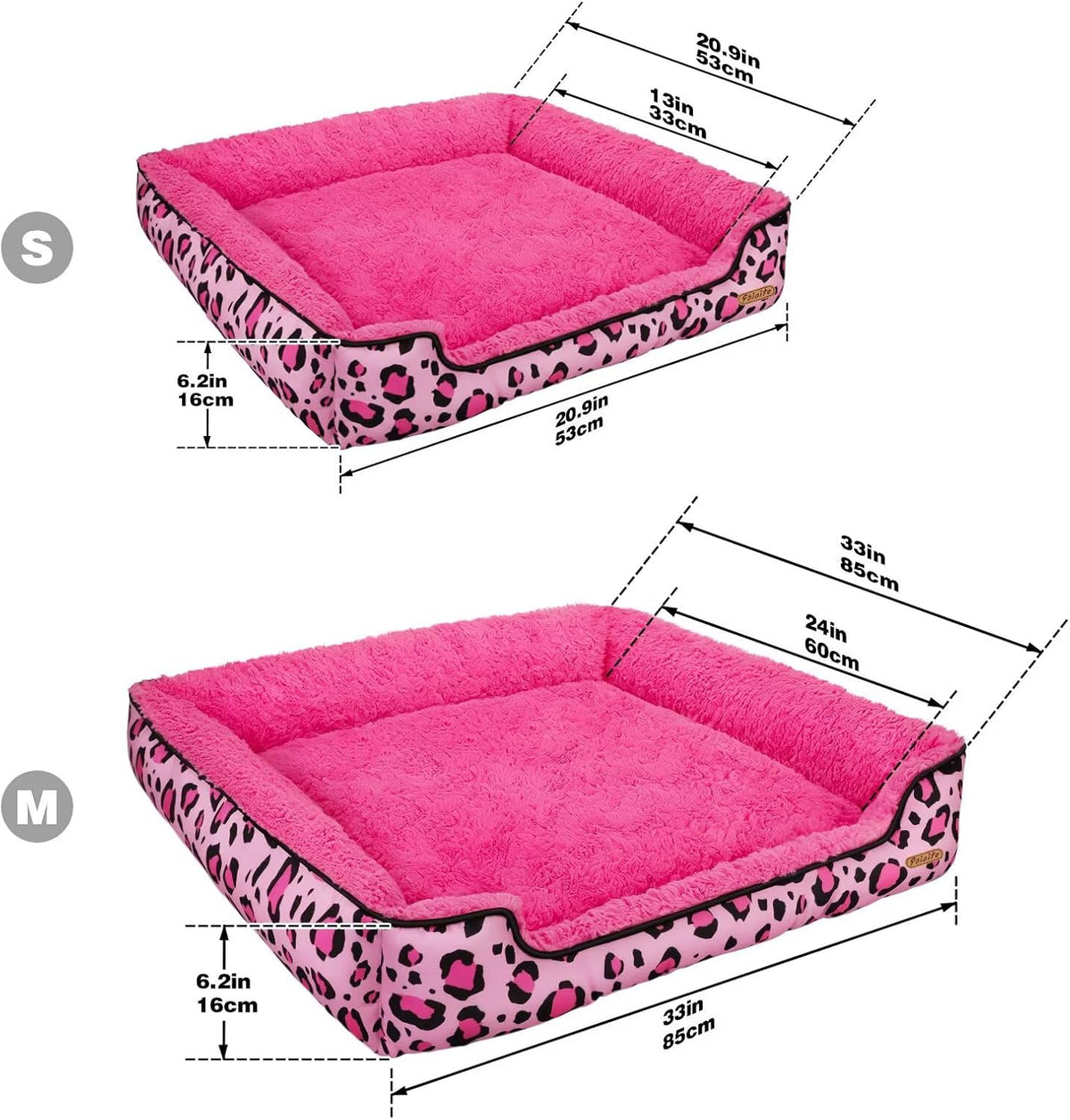 Rectangle Washable Dog Bed for Large, Medium & Small Dogs – Soft Calming Puppy Beds, Durable Warm Pet Sofa with Non-Slip Bottom for Indoor Use.Pink S Size (18.9"x18.9"x6.3")
