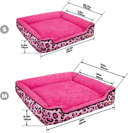 Rectangle Washable Dog Bed for Large, Medium & Small Dogs – Soft Calming Puppy Beds, Durable Warm Pet Sofa with Non-Slip Bottom for Indoor Use.Pink S Size (18.9"x18.9"x6.3")