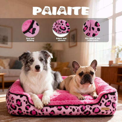 Rectangle Washable Dog Bed for Large, Medium & Small Dogs – Soft Calming Puppy Beds, Durable Warm Pet Sofa with Non-Slip Bottom for Indoor Use.Pink S Size (18.9"x18.9"x6.3")