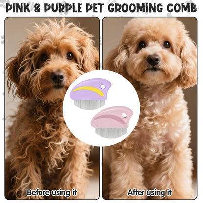 2pcs Pink ＆ Purple Pet Grooming Brush Tools, Dog Eye Flea Comb For Small Dogs for Cats & Dogs Eye Area Grooming Removing Stains Dirt Debris