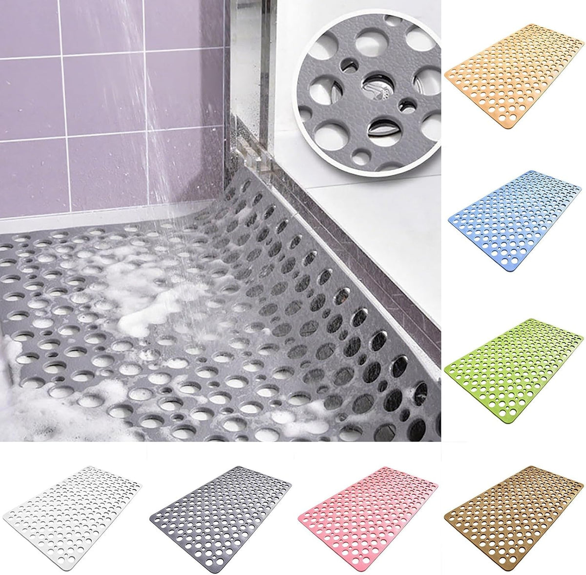 Shower Mat, 28 X 15 Inches Machine Washable Large Easy Clean Non Slip Shower Floor Mat with Suction Cups and Drain Holes,Durable Pink Bath Mat for Bathroom,Inside Shower Floor,Home,Bathtub