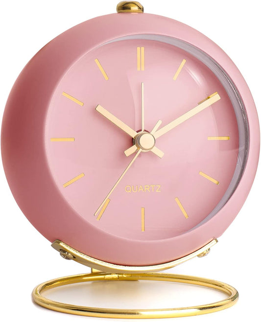 ® Battery Operated Desk Alarm Clocks with Light,Retro Silent No Ticking Analog Small Clock,Loud Table Clock for Bedside/Bedroom/Kitchen/Office/Travel/Kids/Room Decor Aesthetic Vintage(Pink)