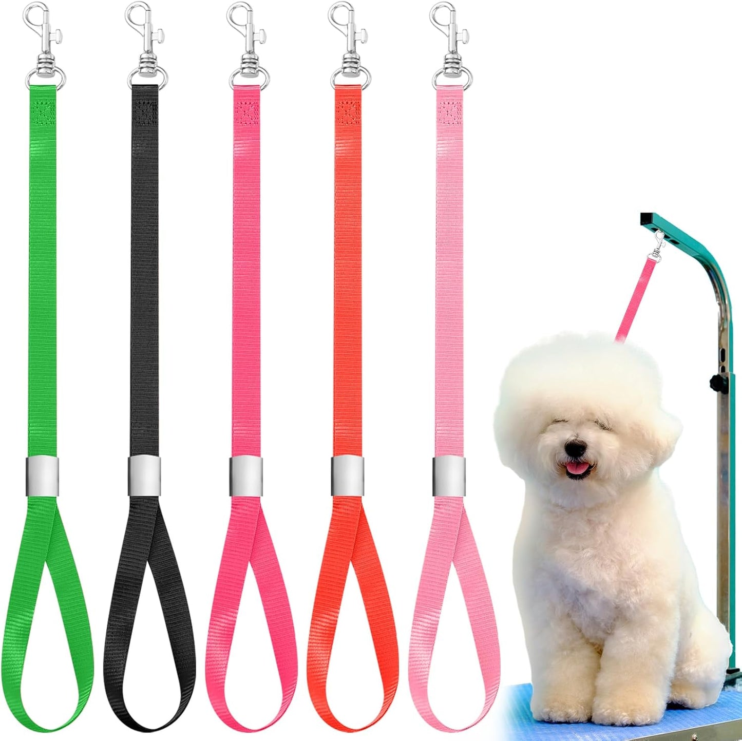 Shinylin 5 Pcs Pet Grooming Loops Nylon Pet Bathing Tether Straps Restraint Noose Dog Grooming Loop Adjustable Fixed Dog Cat Safety Rope for Groomer Table Bathtub, Vibrant Colors
