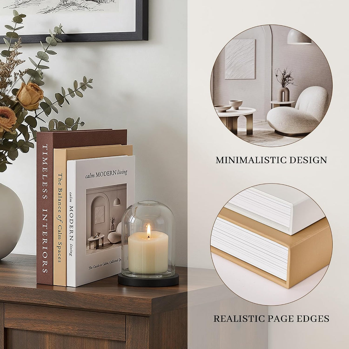 Decorative Books, Set of 3 Stackable Fake Book Storage Boxes, Brown