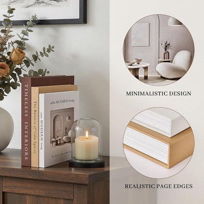 Decorative Books, Set of 3 Stackable Fake Book Storage Boxes, Brown