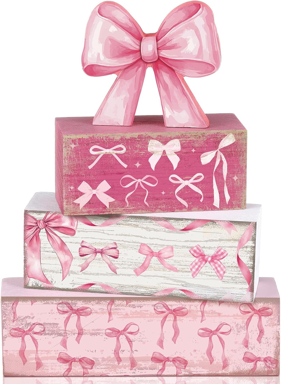 4 Pcs Pink Bow Table Decorations, Pink Coquette Tiered Tray Decor