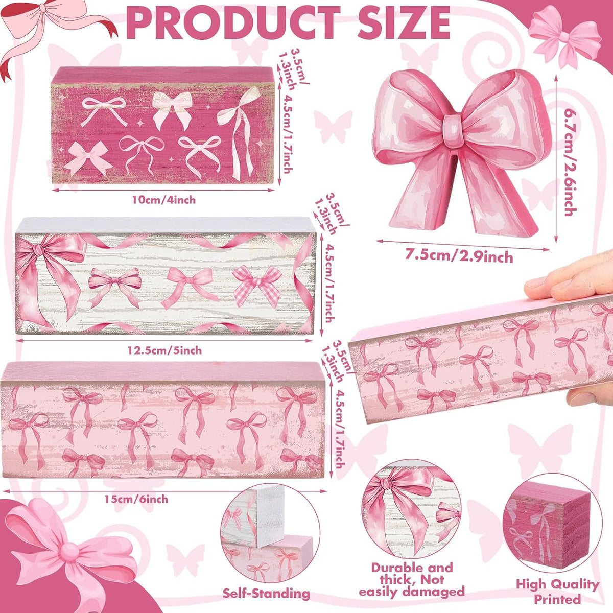 4 Pcs Pink Bow Table Decorations, Pink Coquette Tiered Tray Decor