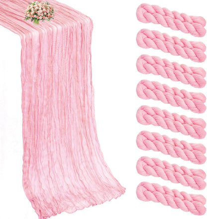 8 Pack Pink Cheesecloth Table Runner 21x120 Inch Boho Gauze 10FT Long