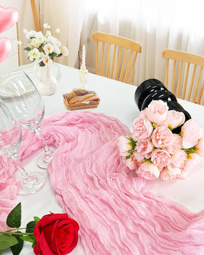 8 Pack Pink Cheesecloth Table Runner 21x120 Inch Boho Gauze 10FT Long