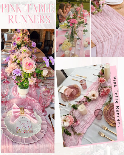 8 Pack Pink Cheesecloth Table Runner 21x120 Inch Boho Gauze 10FT Long
