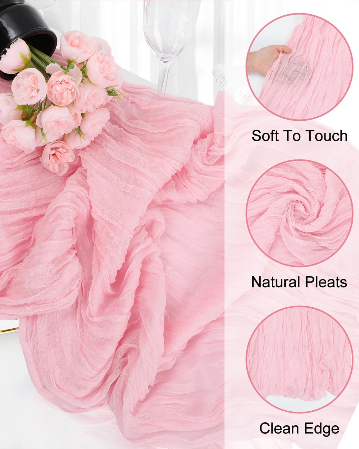 8 Pack Pink Cheesecloth Table Runner 21x120 Inch Boho Gauze 10FT Long