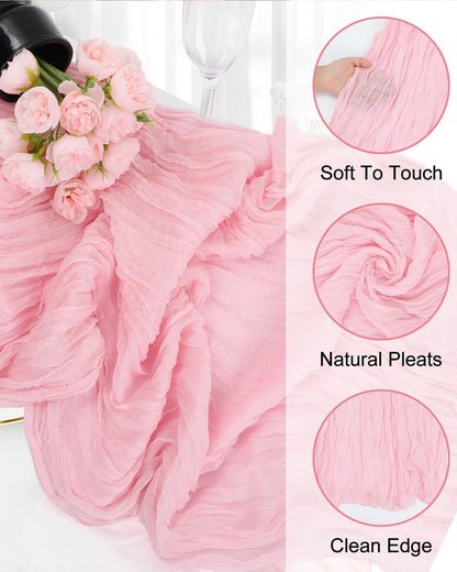 8 Pack Pink Cheesecloth Table Runner 21x120 Inch Boho Gauze 10FT Long