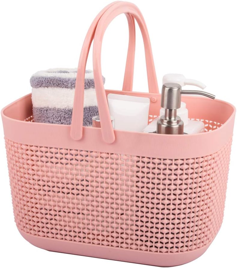 Plastic Portable Shower Caddy Basket, Storage Organizer with Handle, Pink