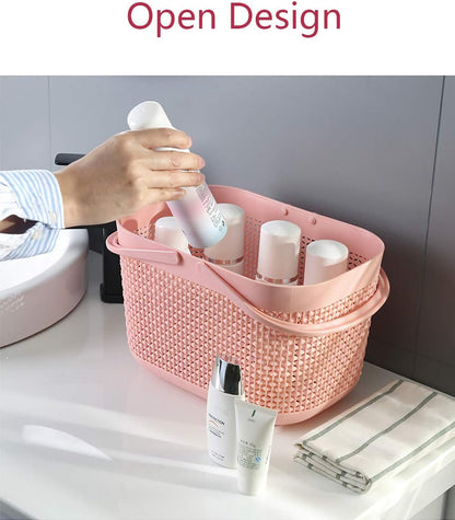 Plastic Portable Shower Caddy Basket, Storage Organizer with Handle, Pink