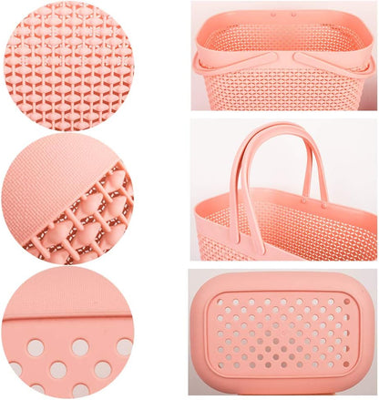 Plastic Portable Shower Caddy Basket, Storage Organizer with Handle, Pink