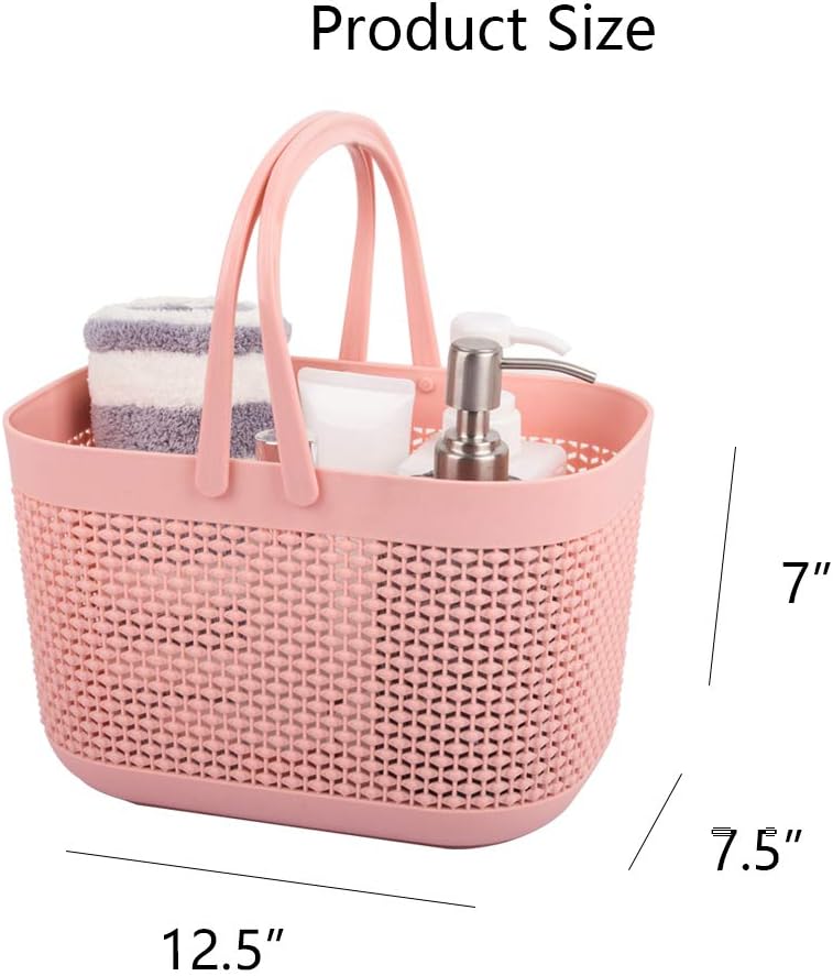 Plastic Portable Shower Caddy Basket, Storage Organizer with Handle, Pink