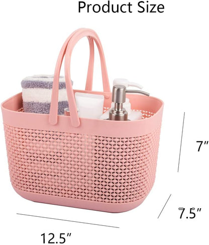 Plastic Portable Shower Caddy Basket, Storage Organizer with Handle, Pink