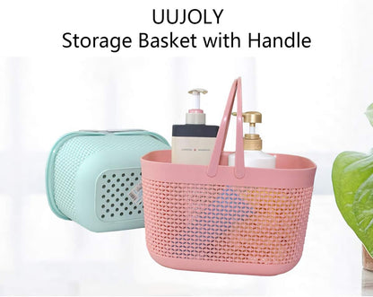 Plastic Portable Shower Caddy Basket, Storage Organizer with Handle, Pink