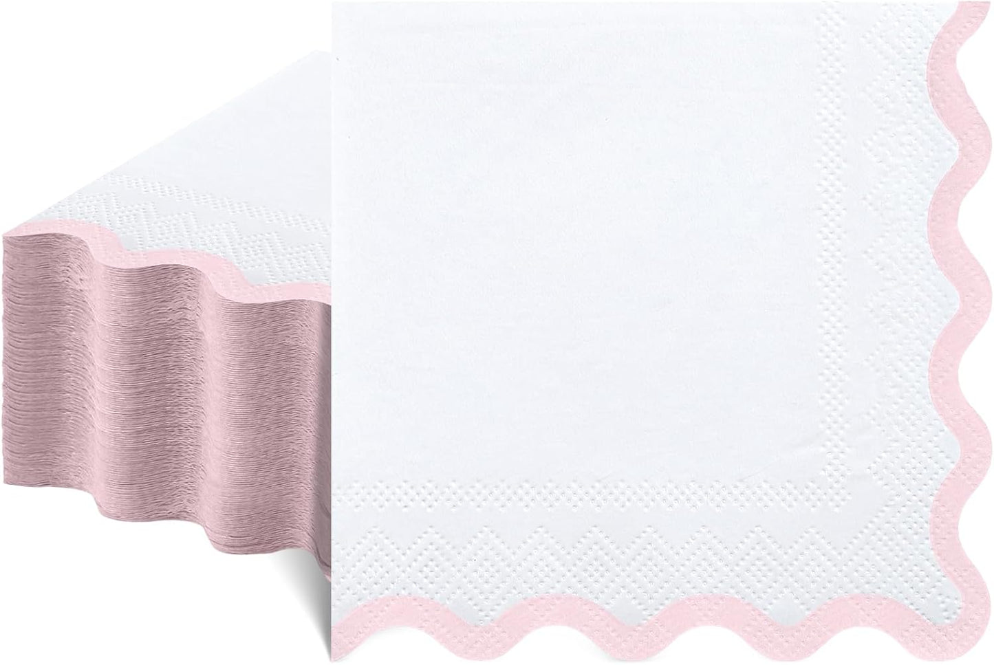 80 Pcs Pink and White Napkins, 3 Ply Scalloped Cocktail Napkins 5 x 5 Inch | Disposable Dessert Beverage Napkin Cute Dinner Napkin for Wedding, Baby Bridal Shower, Birthday