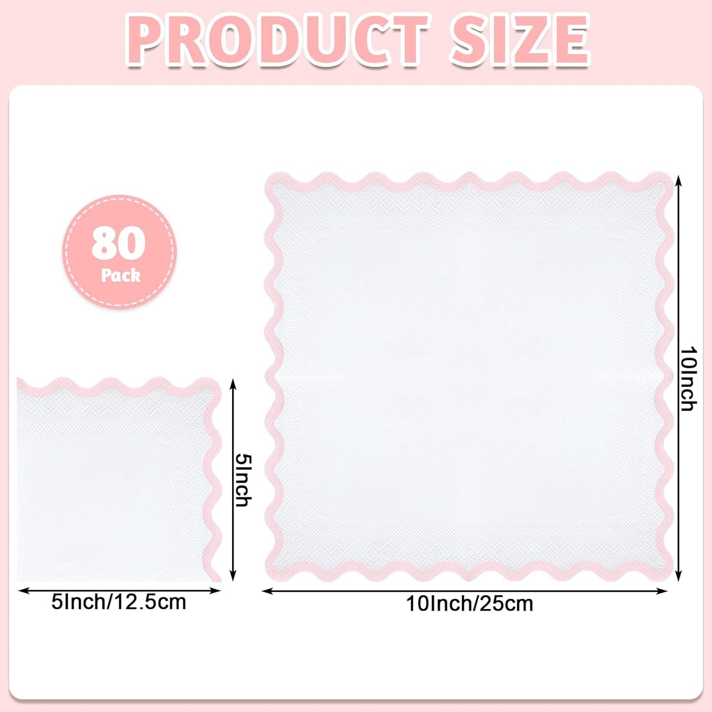 80 Pcs Pink and White Napkins, 3 Ply Scalloped Cocktail Napkins 5 x 5 Inch | Disposable Dessert Beverage Napkin Cute Dinner Napkin for Wedding, Baby Bridal Shower, Birthday