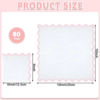 80 Pcs Pink and White Napkins, 3 Ply Scalloped Cocktail Napkins 5 x 5 Inch | Disposable Dessert Beverage Napkin Cute Dinner Napkin for Wedding, Baby Bridal Shower, Birthday