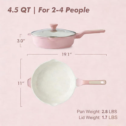 Nonstick Ceramic Skillet with Lid 11-inch, 4.5QT Non Toxic Deep Frying Pan, Saute Pan with Lid, Stay-cool Handle, Healthy Cooking Pot, Induction Compatible, Pink